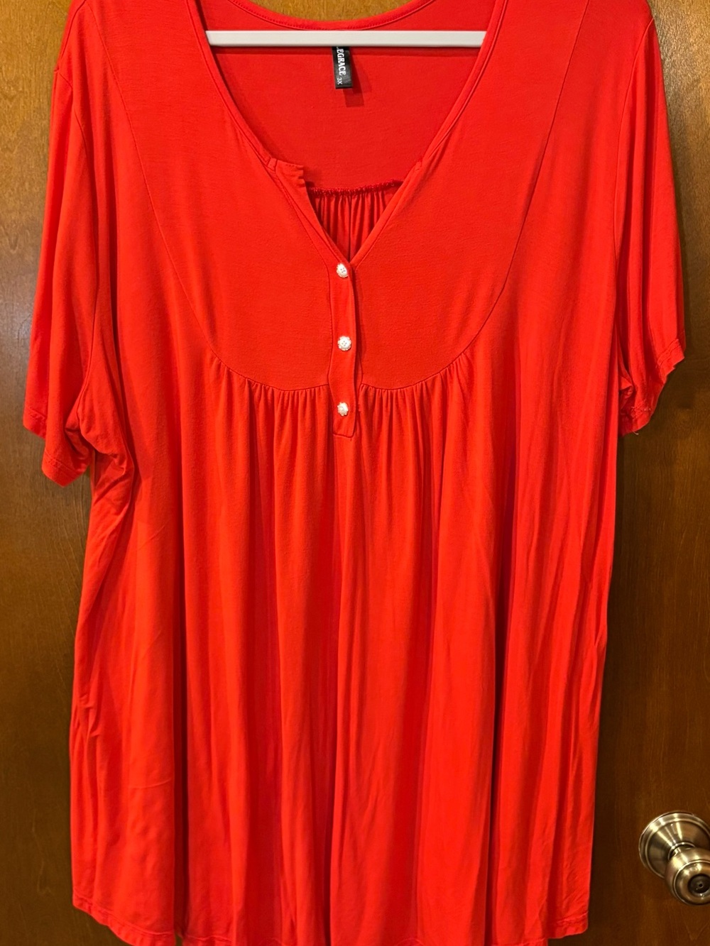 Bright Red Short Sleeve Henley Tunic by Allegrace